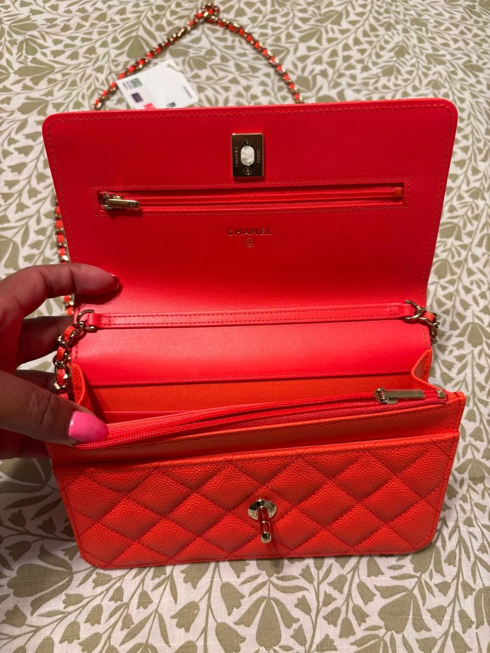 CHANEL Red Quilted Leather Crossbody with Gold Hardware